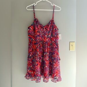 By&By Womens Dress SZ XL Red Floral Sleeveless Tiered Ruffle Mini New Lined